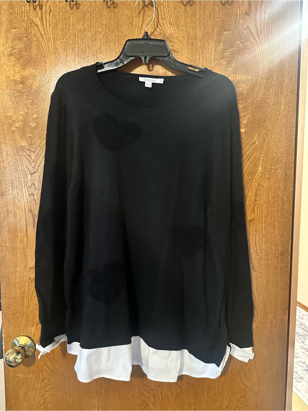 Chico's Black Layered-Look Heart Detail Sweater